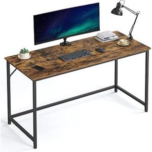 55.1-inch Computer Writing Desk, Home Office Small Study Workstation, industriële stijl PC-laptoptafel, stalen frame, Rustic Brown + Black