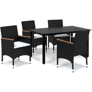 vidaXL 5-delige Tuinset - Poly Rattan - Zwart Tuinstoel Set - Eetkamerset Buiten - Lounge Set - Buitentafel - Tuinset 2 Personen