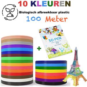 TG Techgrip 3D Pen Vullingen - PLA Filament Inclusief 3D Tekenboek - 10 Kleuren - 100 Meter - 1,75mm - Navulling + 3D Boek met 40 Patronen