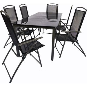 VCM 7-delige tuinmeubelen zitgroep glazen tafel stoelen hoge rug set 190S 7-delige tuinmeubelen zitgroep glazen tafel stoelen hoge rug set 190S