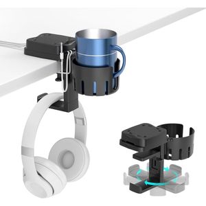 Houder met bekerhouder, hoofdtelefoonhaak en kabelorganizer voor thuis en kantoor