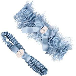 EGoods - Bruids bruiloft jarretellegordel set - rekbare zachte kanten band - blauw - kant - bloem - bruiloft kousenband - vrouwen - 2 stuks