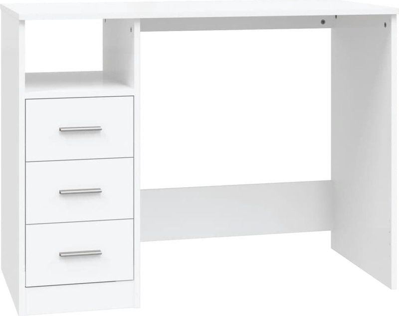 vidaXL Bureau - Wit - Bewerkt Hout - 3 Lades - 1 Open Vak