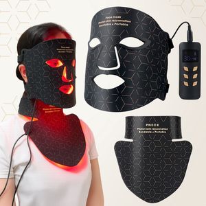 Infrarood Lamp Gezichtsmasker met 4 Kleuren LED Licht – 1 Kleur NIR Red Light Therapy - Anti Aging - Rood Licht therapie voor Acne & Huidverjonging - Skin Care - Inclusief Nekstuk & Afstandsbediening - Zwart - 480 Led Lampjes