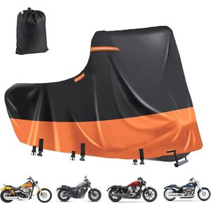Waterdichte motorhoes voor scooter - 600D outdoor dekzeil met ventilatie en reflecterende strepen - Bescherming tegen weer en UV-straling (XL, 218 x 99 x 129 cm, Zwart-Oranje)
