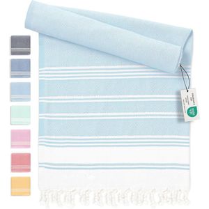Strandhanddoek XXL van gerecycled katoen - sneldrogend - fouta pestemal Turkse handdoek - hamam saunahanddoek - sarong - Ijsblauw - 100x200cm Diamond