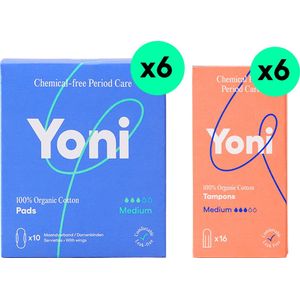 Yoni Voordeelverpakking - 96x Tampons Medium - 60x Maandverband Medium - 100% Biologisch Katoen