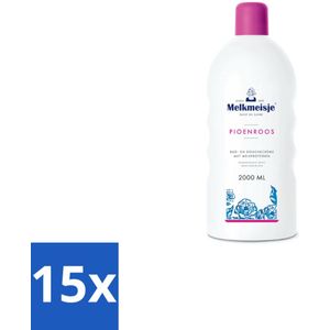 15 x Melkmeisje Bad en Douche Crème Pioenroos 2000 ml - Milde Douche - Gevoelige Huid - Bad & Douche - Katoen - Melkproteïnen