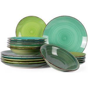 Cookinglife - Serviesset Delice - Groen - 18-delig - Voor 6 Personen - Dinerborden en Diepe Borden