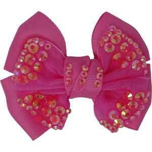 Jessidress Chique haarclips met strikje vol strass - Fushia