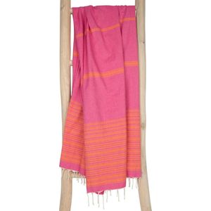 ZusenZomer Hamamdoek XL Fouta BIARRITZ | Ideaal lichtgewicht strandlaken, sauna handdoek | 100x190 cm | 100% katoen - oranje roze