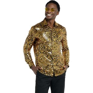 OppoSuits Golden Geo Star Shirt - Mannen Overhemd - Kerst Shirt - Kerst - Oud en Nieuw - Goud - Maat EU43