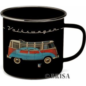 VW T1 Bus Emaille Mok 500ml - zwart