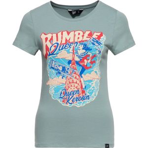 Queen Kerosin Damen Print T-Shirt ''Rumble Queen'' QKI31005 Smoke Green-M