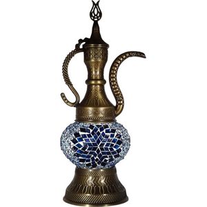 Oosterse lamp - hanglamp van glasmozaïek - 1 stuk - handgemaakt met messing beslag en warme lichtuitstraling
