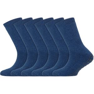 Kindersokken | Huissokken met antislip zool | Merk: Yellow Moon | Kleur: Jeans blauw | Maat: 19 t/m 42 | 6 Paar