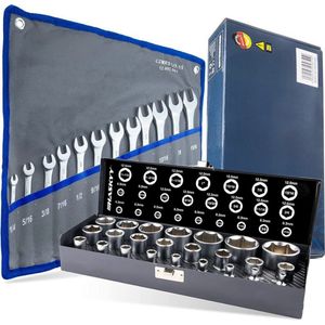 36-Delige Inch Dopsleutelset + Inch Ringsleutel – Complete En Nauwkeurige Gereedschapset Voor Precisiewerk
