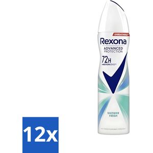 12 x Rexona Deodorant Spray Advanced Protection Shower Fresh 150 ml - Rexona Deodorant - Anti-transpirant - 72 Uur Bescherming - MotionSense - Shower Fresh