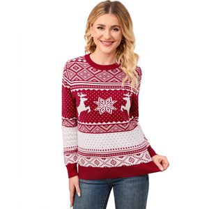 Gezinskersttrui met ronde hals, rendier en sneeuwvlokken, gebreide trui voor dames/heren/kinderen