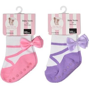 Ballerina sokjes roze voor baby meisje 0-12 maanden. Satijnen strikjes -Anti slip zooltjes-Kraamcadeau-Baby shower