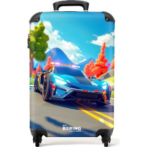 NoBoringSuitcases.com® - Kinderkoffer - Kindertrolley - Cartoon beeld van een politieauto in de natuur - Handbagage koffer lichtgewicht - Reiskoffer trolley - Rolkoffer met wieltjes - Past binnen 55x40x20 en 55x35x25