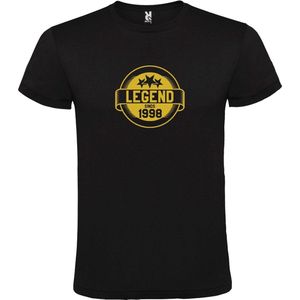Zwart T-Shirt met “Legend sinds 1998 “ Afbeelding Goud Size XL