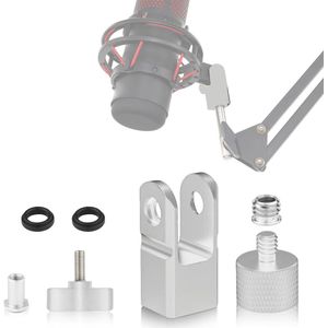 Allecto Plus - Microfoonbevestigingsadapter inclusief Schroefadapter en Moer voor HyperX QuadCast - Zilver - Compatibel met Microfoonstandaard & Boomarm