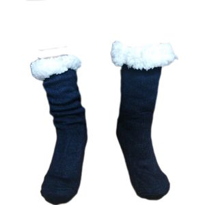 Huissokken - Warme wintersokken - Thermo - Gevoerd - Uniseks - Kleur Marineblauw - Effen Zonder patroon - Maat 39-46 -Huissokken - Antislip - Cadeau - Vaderdag - Moederdag - Kerst