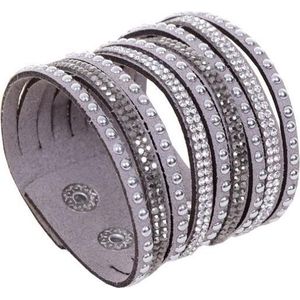 Fako Bijoux® - Armband - Breed - Strass - Grijs