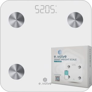 e.volve Weegschaal Personenweegschaal Digitaal - 20x - Wit - Slimme Weegschaal met Lichaamsanalyse - Digitale Weegschaal - Incl. App