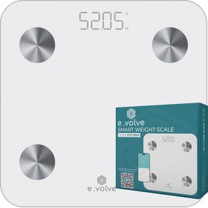 e.volve Weegschaal Personenweegschaal Digitaal - 20x - Wit - Slimme Weegschaal met Lichaamsanalyse - Digitale Weegschaal - Incl. App