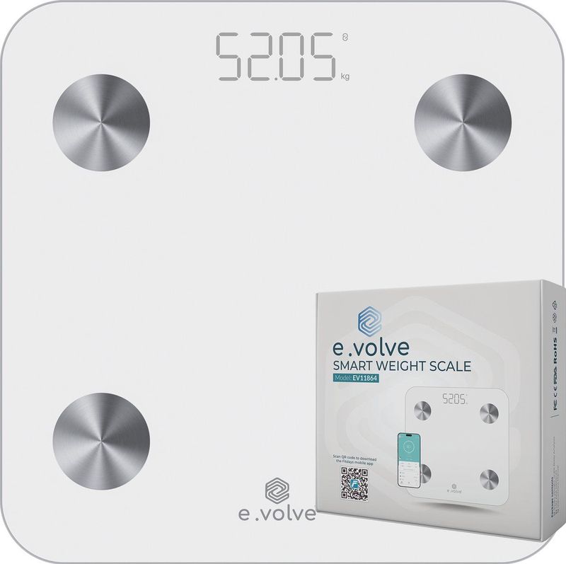 e.volve Weegschaal Personenweegschaal Digitaal - 20x - Wit - Slimme Weegschaal met Lichaamsanalyse - Digitale Weegschaal - Incl. App