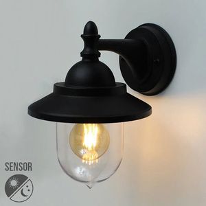 Buitenlamp met sensor dag en nacht - Wandlamp buiten - Lantaarn Digne - Zwart - IP44 + E27 LED dag-nacht sensorlamp - 4.2 watt - 2100K extra warm wit