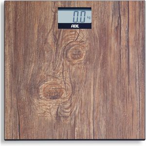 Digitale weegschaal met groot verlicht display en houten uitstraling