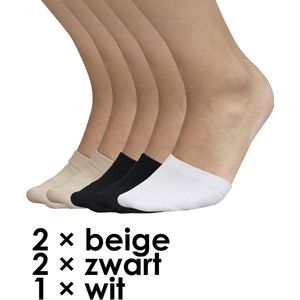 Bonnie Doon set van 5 paar Katoenen Teen Sokjes Geen Koude Tenen Bescherming van je Panty Ideaal voor Instappers en pumps maat 36/42 3 kleuren - 2 paar zwart/2 paar Beige/ 1 paar Wit - Bescherm je Panty - Verminderd Schuiven in Schoen - OL3110005.596