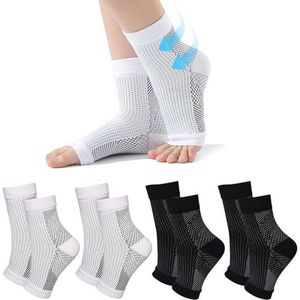 Compressiekousen, 4 paar （L/XL 40-44） orthopedische sokken, sokken , orthopedische compressiekousen - sport en fitness - orthopedische compressiekousen - voor plantaire fasciitis - voor mannen en vrouwen (2 zwart, 2 wit) - Zwart Wit