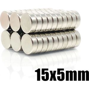 TLVX 10 stuks Erg Sterke Ronde Magneten 15x5mm / Ultra sterke magneten / Zinaps / Magneet Rond / Neodymium magneten / Magneetjes Deur / Kastdeuren / Koelkast / Whiteboard / School / Leren / Schoolbord / Papier vastzetten / Magnetische werking N52