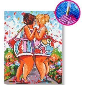 Hartsvriendinnen | Diamond painting | 60x80cm | Vierkante steentjes | Op frame gespannen | Vrolijk Schilderij | Corrie Leushuis
