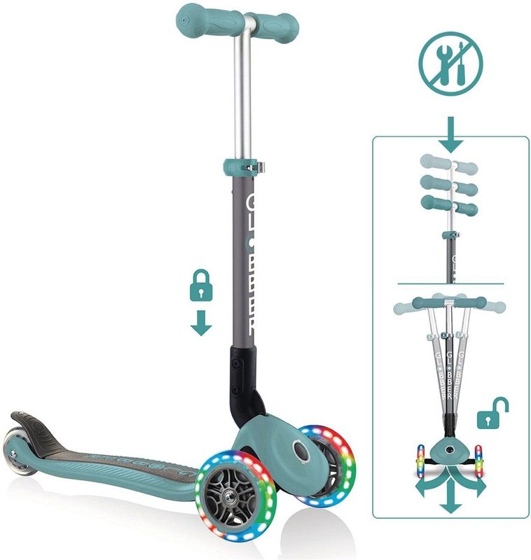 GLOBBER - PRIMO FOLDABLE LIGHTS - Kinderstep - 120/80 mm - ABEC 5 - 3 Wielen - LED Wielen