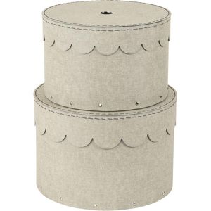 Set van 2 ronde opbergdozen met deksel - opbergdoos voor kleding speelgoed - Decoratieve doos van vezelplaat en papier - beige.