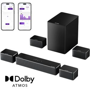 ULTIMEA Poseidon D80 Boom – 7.1 Dolby Atmos TV Soundbar, 500W, 6,5"" subwoofer, app-bediening, home cinema-systeem