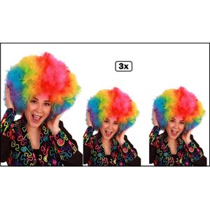 3x Super Afro pruik regenboog - Rainbow carnaval thema feest party optocht fun