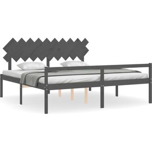vidaXL - Seniorenbed - met - hoofdbord - massief - hout - grijs - 200x200 - cm