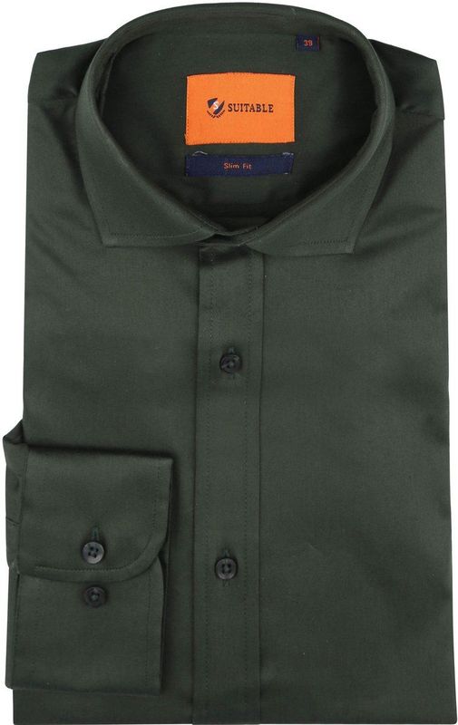 Suitable Satin Overhemd Donkergroen - Maat 39 - Heren - Overhemden Formeel