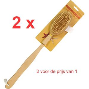2 X Rugborstel met afneembare borstel- houten Rugborstel - Doucheborstel / Badborstel / Scrubborstel - Massage Borstel