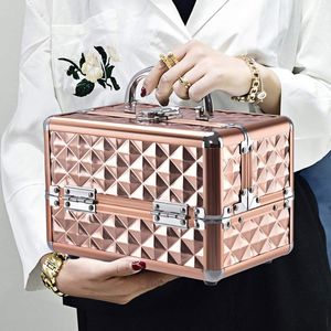 COSTWAY - Draagbare Kleine Make-upkoffer - Professionele Cosmetische Hoes met Spiegel - 23 x 15 x 18 cm