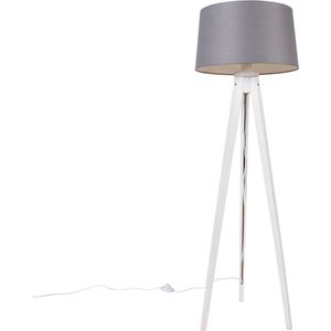 QAZQA tripod_classic - Klassieke Vloerlamp | Staande Lamp met kap - 1 lichts - H 136 cm - Grijs - Woonkamer | Slaapkamer