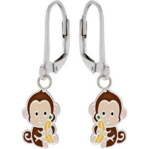 Oorbellen meisje | Zilveren kinder oorbellen | Zilveren oorhangers, aapje met banaan