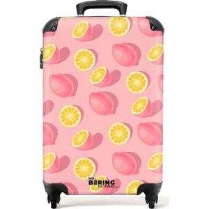 NoBoringSuitcases.com® - Handbagage koffer lichtgewicht - Reiskoffer trolley - Patroon van roze en gele citroenen - Rolkoffer met wieltjes - Past binnen 55x40x20 en 55x35x25