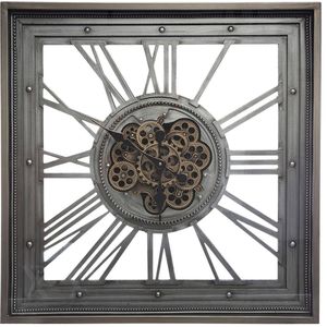 MANDEE.NL - Grote Vierkante Wandklok - Vierkant Muurklok - Mera Industriële Metalen Wandklok 80 x 80 cm - Loft Wandklok - Stil Mechanisme Woonkamer klok - Interieur Wandklok Grijze grote klok - Vierkant Grijze Wandklok